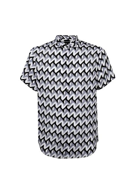 Camicia maniche corte in modal stampa optical EMPORIO ARMANI | Camicie | 3K1CB9 1NYMZF607